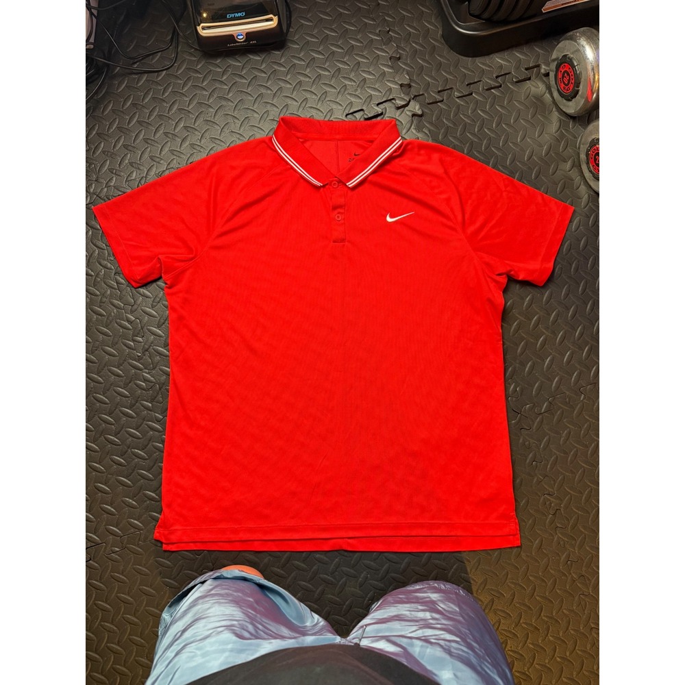 Nike Dri-FIT Polo Shirt Mens XL Red Short Sleeve Tipped Collar Golf Athletic - Picture 3 of 7